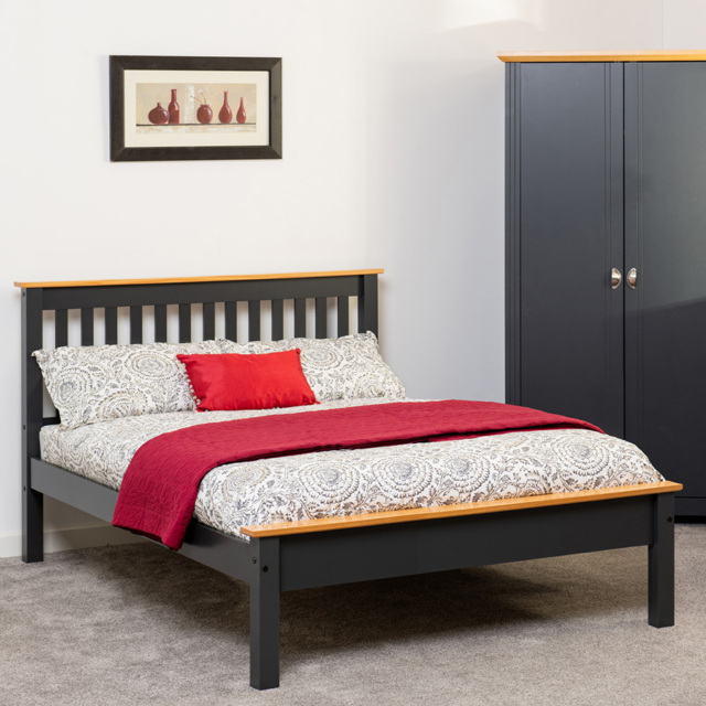Seconique Monaco Double Grey and Oak Effect Low End Bed - image 1