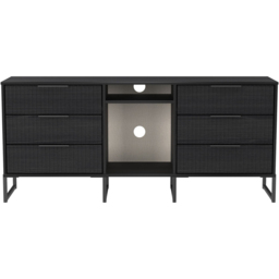 Crowndale Fluted 6 Drawer Black Ash Wide TV Sideboard Ready Assembled - thumbnail 2