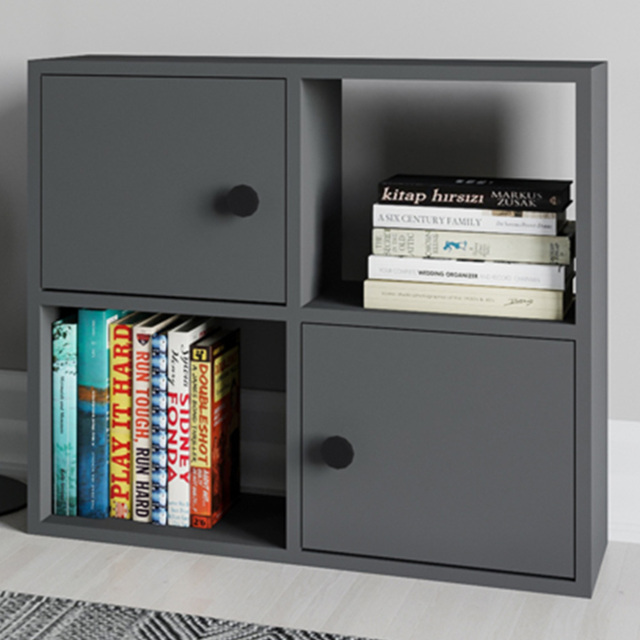 Decorotika Tuttle Anthracite 2 Door 2 Shelf Multipurpose Bookcase - image 1