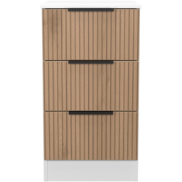 Crowndale Java Slatt Effect and White 3 Drawer Bedside Cabinet - thumbnail 2