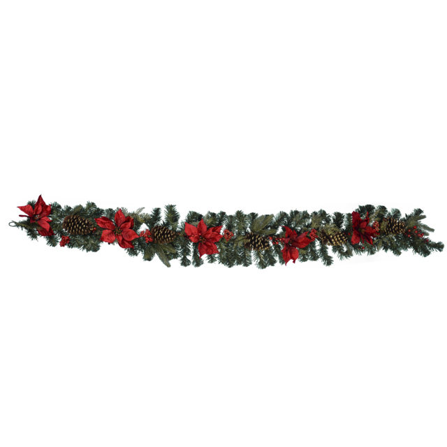 Poinsettia and Pinecone Christmas Garland 180cm