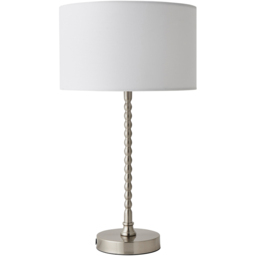 ValueLights Maeve White Drum Shade Brushed Chrome Bobbin Bobble LED Table Lamp - thumbnail 1