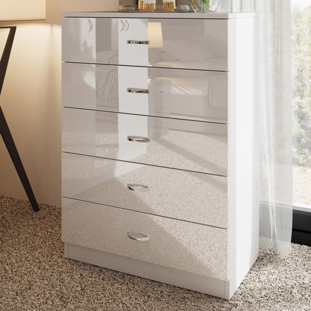 FWStyle Chilton 5 Drawer White Gloss Chest of Drawers - image 1