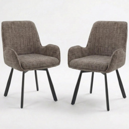 FWStyle Amelia Carver Fawn Chenille Upholstered Swivel Dining Chair Set of 2 - thumbnail 2