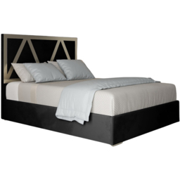 Alison Black Single Velvet Upholstered Metal Bed Frame with Panelled Headboard - thumbnail 2