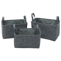 JVL Shadow Rectangular Fabric Storage Baskets with Handles 3 Pack