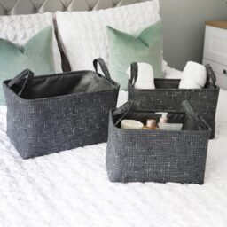 JVL Shadow Rectangular Fabric Storage Baskets with Handles 3 Pack - thumbnail 2