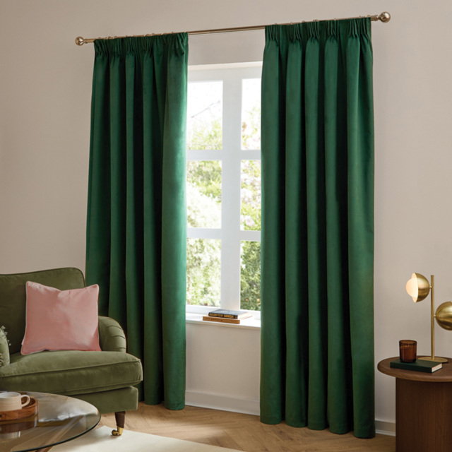 Furn The Ultimate Velvet Fully Lined Pencil Pleat Curtains Emerald 229 x 229cm - image 1