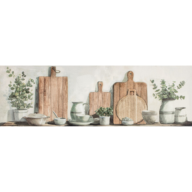 Rustic Kitchen Still Life Brown Canvas Wall Art 29 x 89cm - image 1