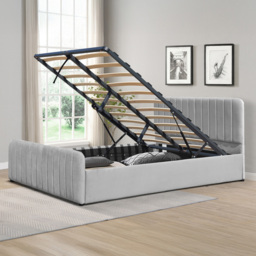 Comfy Living King Size Light Grey Brushed Velvet Ottoman Bed Frame