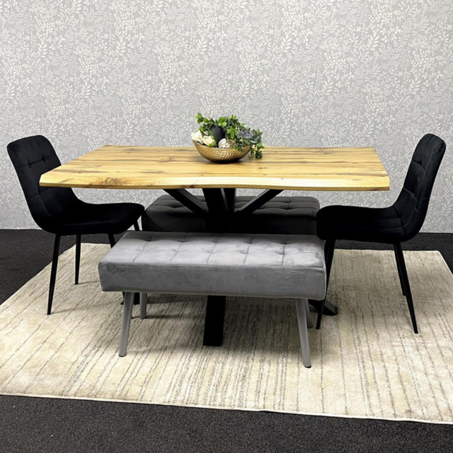 Kosy Koala 6 Seater Velvet Wooden Rectangle Dining Set with Bench Black - image 1