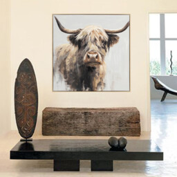 Vintage Rustic Highland Cow Canvas 80 x 80cm - thumbnail 3