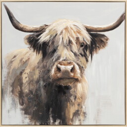 Vintage Rustic Highland Cow Canvas 80 x 80cm - thumbnail 1