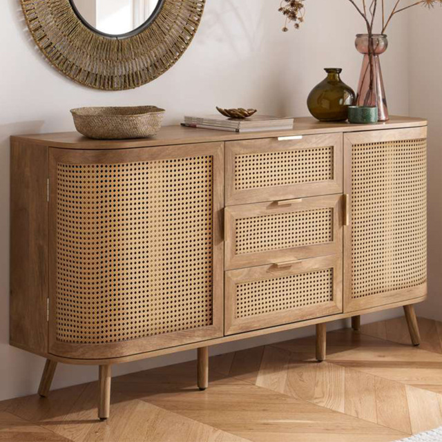 Birlea Noah 2 Door 3 Drawer Rattan Effect Sideboard - image 1