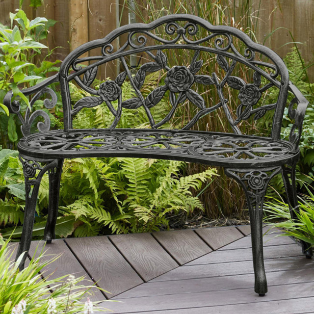 Home Source Rose Black Metal Garden Bench - image 1