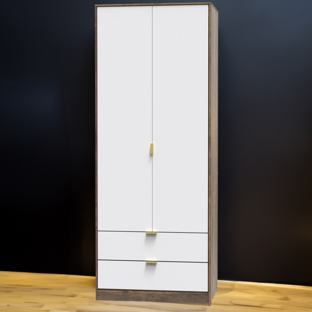 Crowndale 2 Door 2 Drawer White Matt and Vintage Oak Wardrobe Ready Assembled - image 1