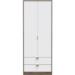 Crowndale 2 Door 2 Drawer White Matt and Vintage Oak Wardrobe Ready Assembled - thumbnail 3
