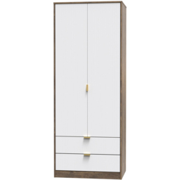 Crowndale 2 Door 2 Drawer White Matt and Vintage Oak Wardrobe Ready Assembled - thumbnail 2