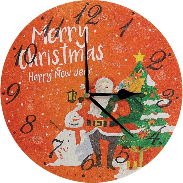 Xmas Haus Festive Santa and Snowman Round Clock 23cm - image 1