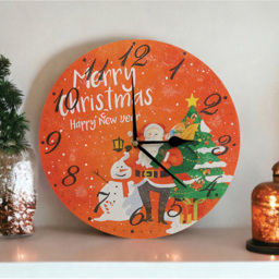 Xmas Haus Festive Santa and Snowman Round Clock 23cm - thumbnail 2
