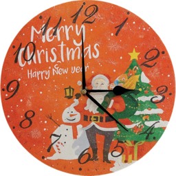 Xmas Haus Festive Santa and Snowman Round Clock 23cm - thumbnail 1