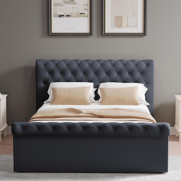 FWStyle Abbey Black Charcoal Double Side Lift Ottoman Bed Frame with Scroll Buttoned Headboard - thumbnail 3