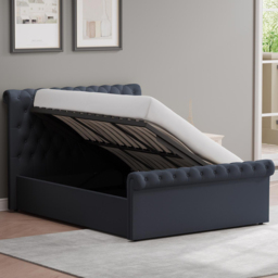 FWStyle Abbey Black Charcoal Double Side Lift Ottoman Bed Frame with Scroll Buttoned Headboard - thumbnail 2