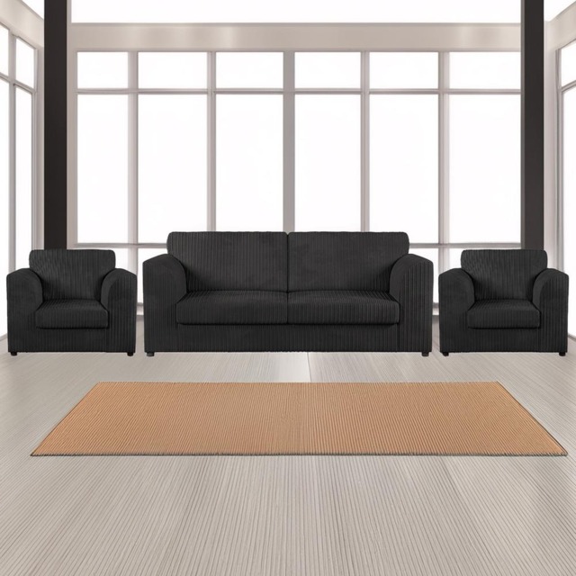 Luxor 5 Seater Black Jumbo Cord Sofa Set with Full Back - image 1