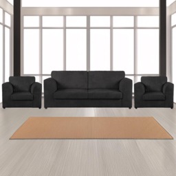 Luxor 5 Seater Black Jumbo Cord Sofa Set with Full Back
