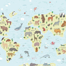 Origin Murals Children's World Map Blue Wall Mural - thumbnail 2