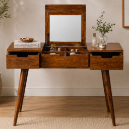 Artisan Furniture Chestnut Brown 2 Drawer Solid Wood Foldable Mirror Table