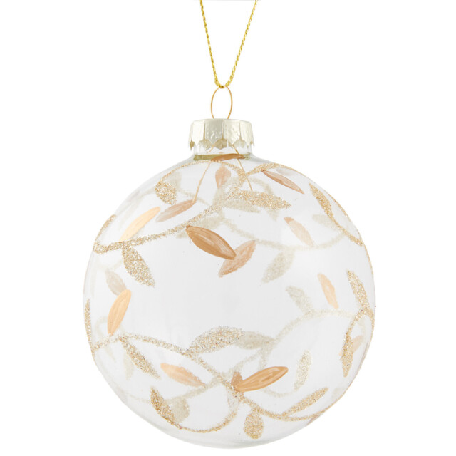 Amber Charm Clear Glass Gold Leaf Christmas Bauble