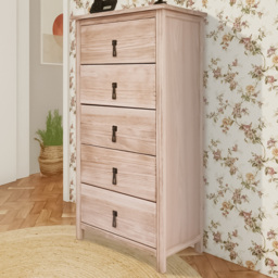 Portofino 5 Drawer Light Wood Narrow Chest of Drawers
