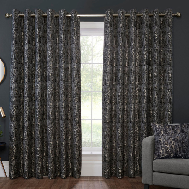 Divante Aster Charcoal Blackout Eyelet Curtain 168 x 229cm - image 1