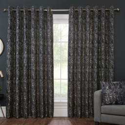 Divante Aster Charcoal Blackout Eyelet Curtain 168 x 229cm - thumbnail 1