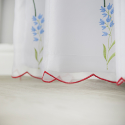 Alan Symonds Embroidered Floral Lined Ring Top Eyelet Voile Curtains White and Red 147 x 137cm - thumbnail 4