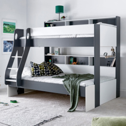 Bedmaster Oliver Grey and White Triple Sleeper Bunk Bed with Spring Mattresses