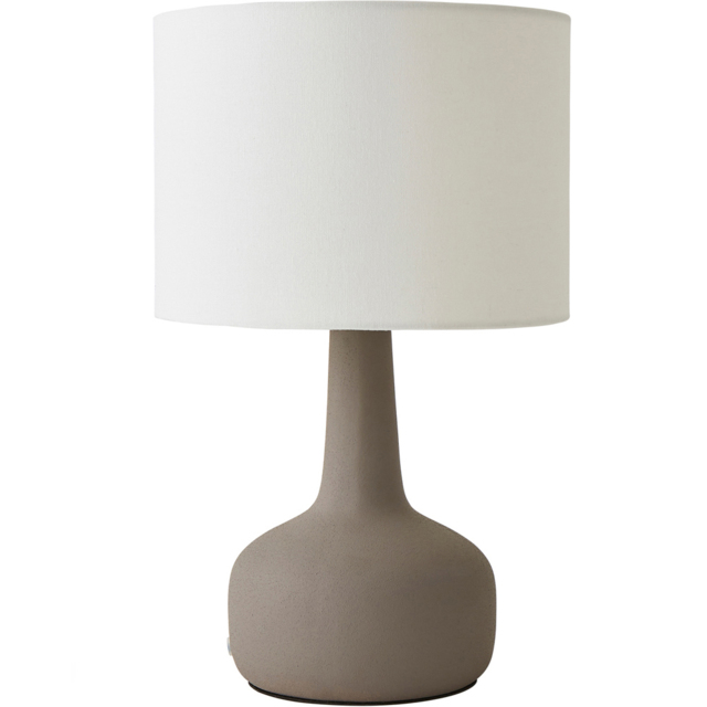 ValueLights Hayley Natural Linen Drum Shade Grey Squat Base Ceramic LED Table Lamp - image 1