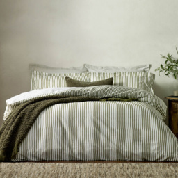 Yard Hebden Mélange Stripe Olive Double Cotton Duvet Set