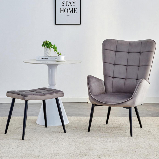 Portland Grey Velvet Accent Chair with Footstool - image 1