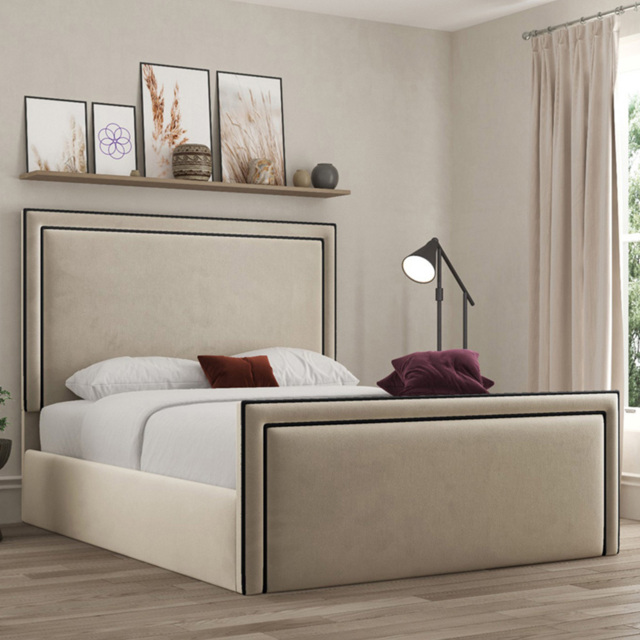 DS Living Verona Plush Cream Double Piping Bed Frame - image 1