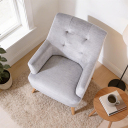 Home Source Arta Silver Grey Plush Accent Armchair with Wooden Legs - thumbnail 3