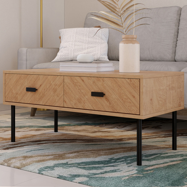 Seconique Leon 2 Drawer Medium Oak Effect Coffee Table - image 1