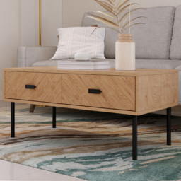 Seconique Leon 2 Drawer Medium Oak Effect Coffee Table - thumbnail 1