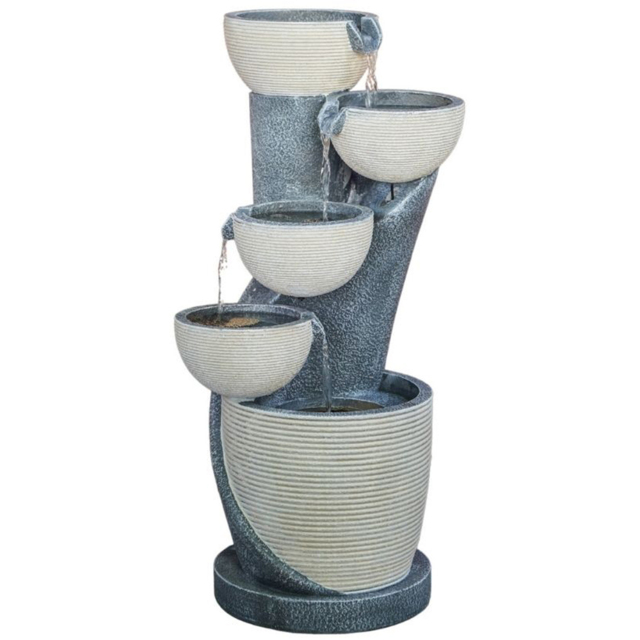 Ivyline 4-Tier Grey Cement Cascading Bowl LED Water Feature - image 1