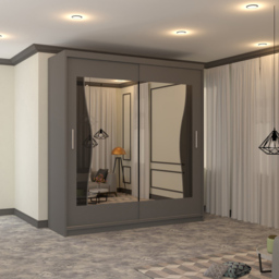 M N Furniture Banton 2 Door Grey Curved Mirrored Sliding Wardrobe 150cm - thumbnail 4