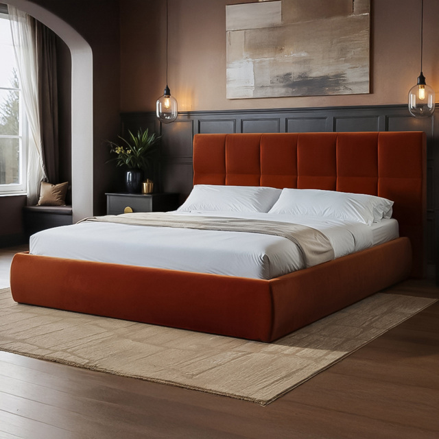 SOLACE+CO Mika Burnt Orange King Size Velvet Ottoman Bed - image 1