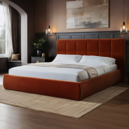 SOLACE+CO Mika Burnt Orange King Size Velvet Ottoman Bed - thumbnail 1