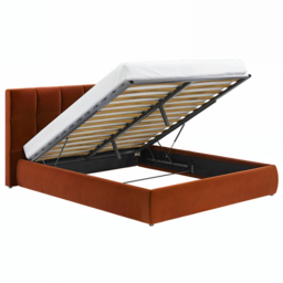 SOLACE+CO Mika Burnt Orange King Size Velvet Ottoman Bed - thumbnail 3
