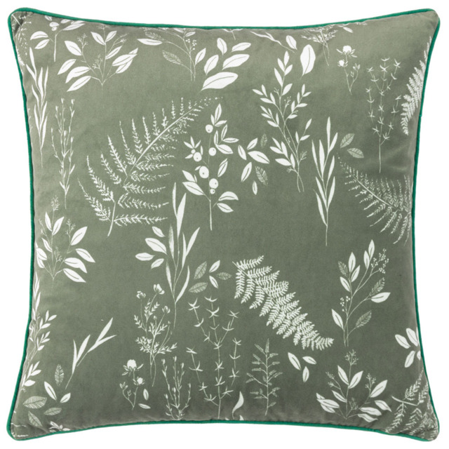furn. Fearne Sage Green Printed Velvet Cushion - image 1